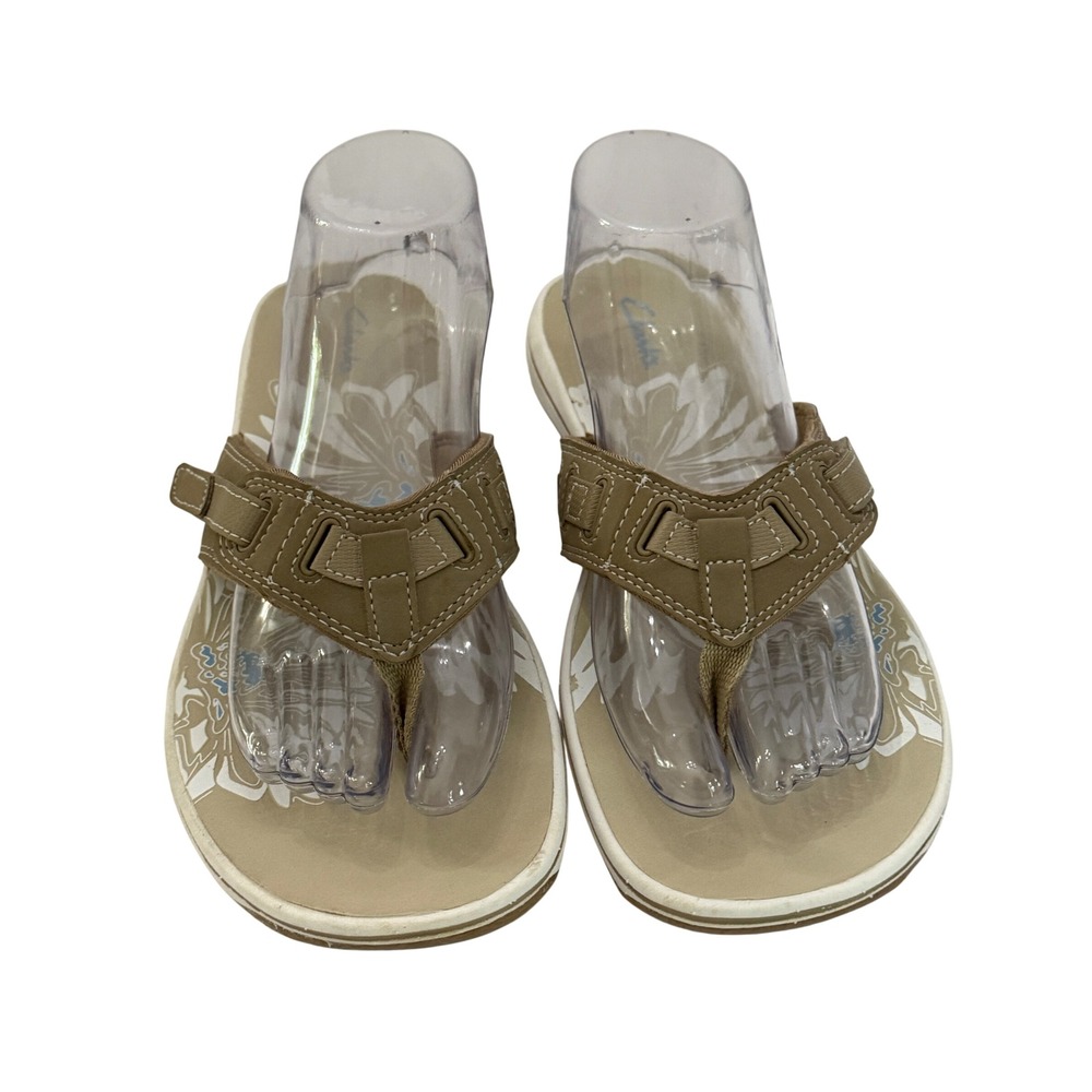 Clarks Women's Beige Breeze Sea Comfort Thong Flip Flop Sandals Size 10M